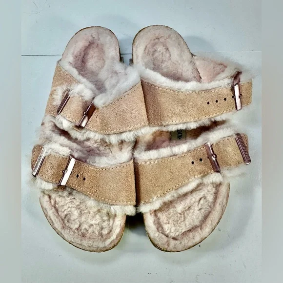 Birkenstock Arizona Shearling Light Rose Pink Fur Slide Sandals EU 35 - Picture 6 of 15